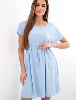 Dámske šaty s krátkym rukávom a viazaním v páse modré