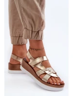 model 21661420 Dámské Kožené Sandály Na Platformě Zlaté - Zazoo