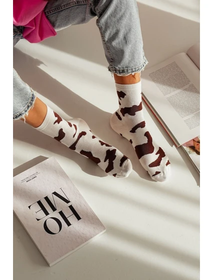 Skarpetki Damskie W Łaty Brązowe Skarpetki Damskie W Łaty Brązowe