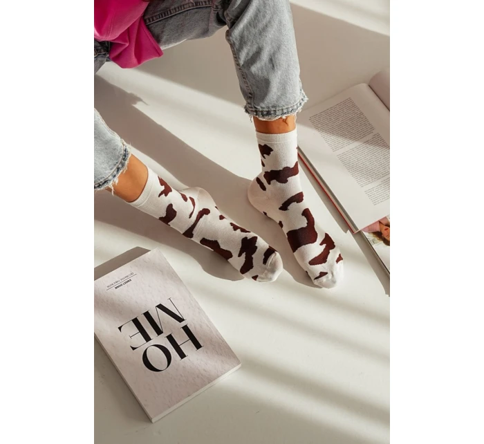 Skarpetki Damskie W Łaty Brązowe Skarpetki Damskie W Łaty Brązowe