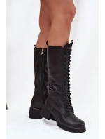 Kožené Kozačky Na Klínu  Černé model 21708008 - VINCEZA