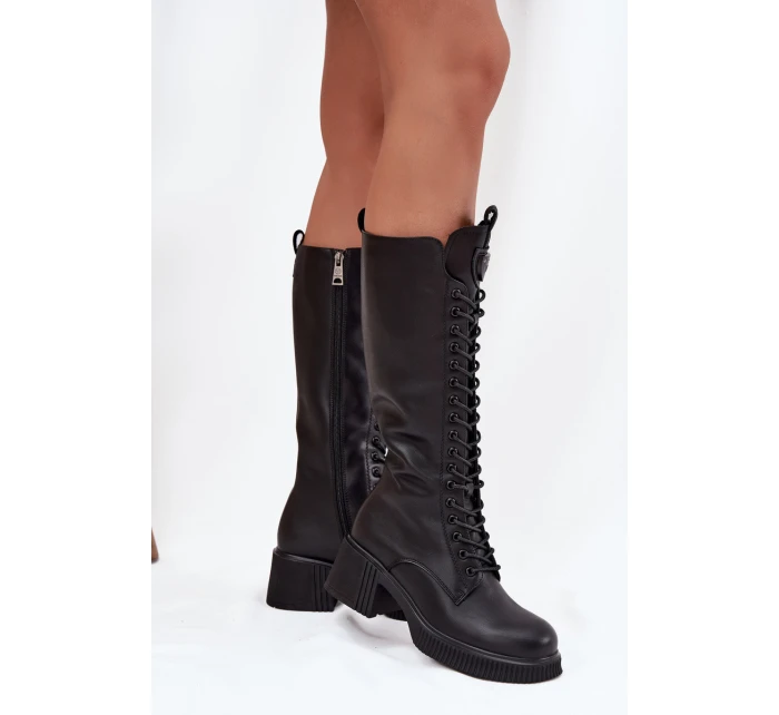 Kožené Kozačky Na Klínu  Černé model 21708008 - VINCEZA