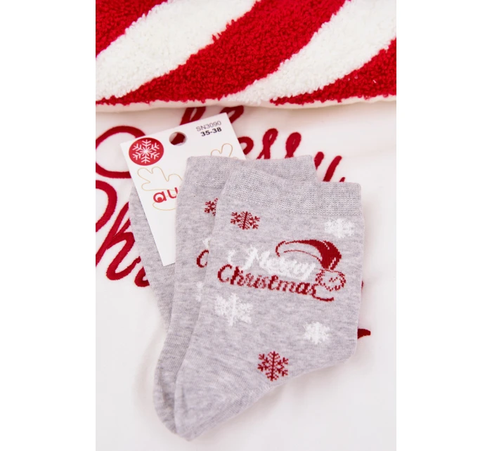 Dámské Vánoční Ponožky Sněhové vločky S Nápisem Světle Šedé