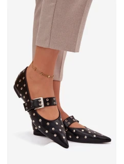 Dámske baleríny z ekokože s kamienkami a prackou Arlenne - čierne