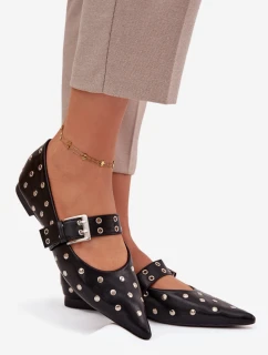 Dámske baleríny z ekokože s kamienkami a prackou Arlenne - čierne