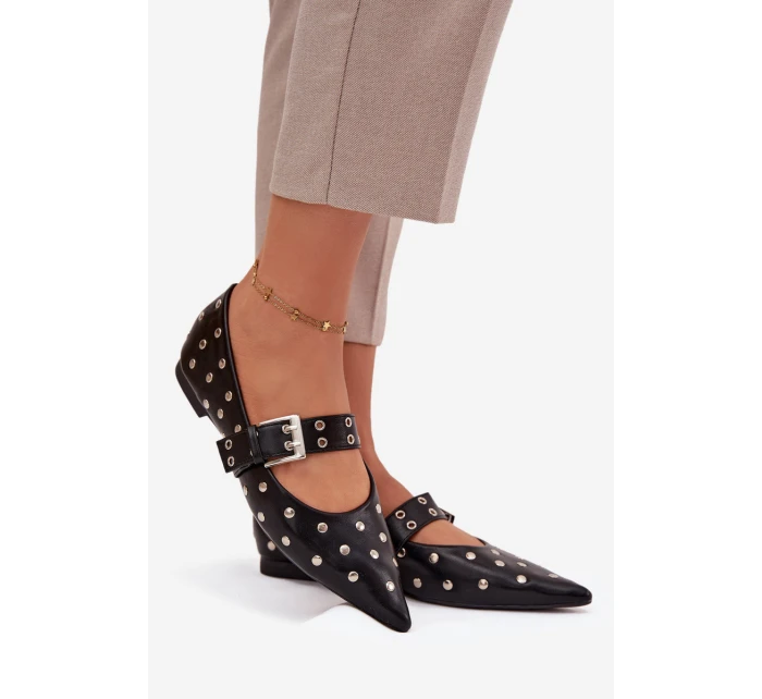 Dámske baleríny z ekokože s kamienkami a prackou Arlenne - čierne Dámske baleríny z ekokože s kamienkami a prackou Arlenne - čierne