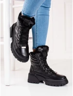 Módne čierne dámske snežnice na plochom podpätku Módne čierne dámske snežnice na plochom podpätku