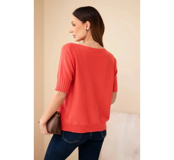 Dámsky viskózový sveter s krátkym rukávom malinová