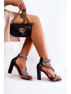 Skórzane Sandałki Na Obcasie Z Cyrkoniami Lewski Shoes 3239 Czarne