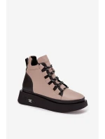 Kožené dámské kotníčkové boty na platformě s Béžové model 21712054 - Artiker Kožené dámské kotníčkové boty na platformě s Béžové model 21712054 - Artiker