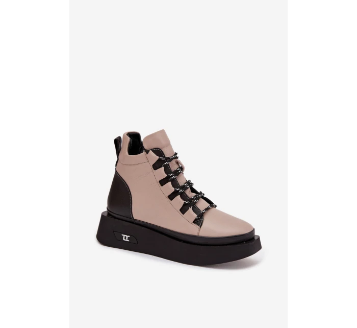 Kožené dámské kotníčkové boty na platformě s Béžové model 21712054 - Artiker Kožené dámské kotníčkové boty na platformě s Béžové model 21712054 - Artiker