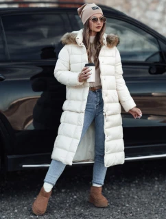 Dámska prešívaná zimná bunda s kapucňou CROMBILA ecru FashionStreet TY4101