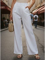 Dámske ľanové nohavice so širokými nohavicami biele FashionStreet UY3081 Dámske ľanové nohavice so širokými nohavicami biele FashionStreet UY3081