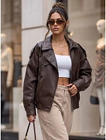 Dámska kožená bunda so stojáčikom, hnedá, FashionStreet TY5961 Dámska kožená bunda so stojáčikom, hnedá, FashionStreet TY5961