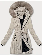 Světle béžová dámská zimní bunda s ozdobným prošíváním model 21248271 - S'WEST Světle béžová dámská zimní bunda s ozdobným prošíváním model 21248271 - S'WEST