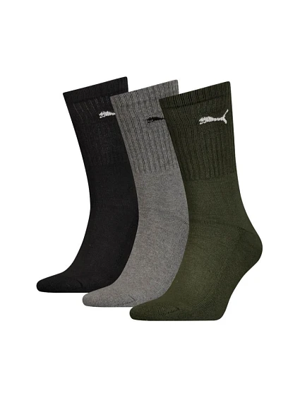 Ponožky Puma Crew, 3 páry, čierne, sivé, zelené, 880355, 28 Ponožky Puma Crew, 3 páry, čierne, sivé, zelené, 880355, 28
