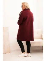 Dámske Plus veľkosť Faux ovčej vlny kabát s vreckami bordová