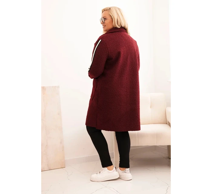 Dámske Plus veľkosť Faux ovčej vlny kabát s vreckami bordová