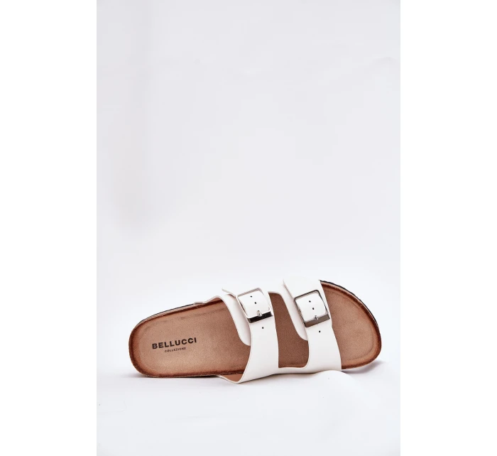 Klapki Damskie Na Korkowej Platformie Klamry Białe Evisolla Klapki Damskie Na Korkowej Platformie Klamry Białe Evisolla