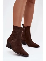 Semišové dámské boty na podpatku zateplené hnědé model 21747763 - Boto