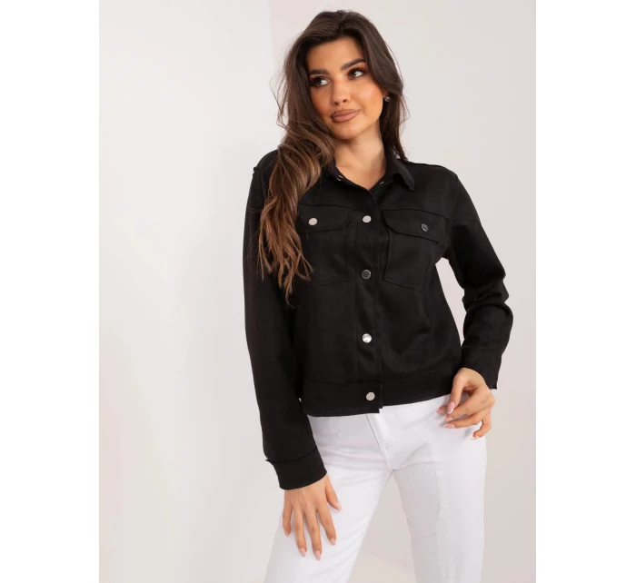 Dámska krátka bunda z brúsenej kože BA KR 2702.13 Čierna - FPrice