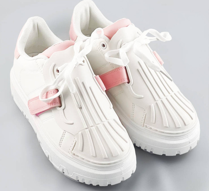Bielo-ružové dámske športové topánky so zakrytým šnurovaním (RA2049)