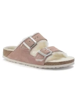 Birkenstock Arizona Suede Leather Shearling Pink Clay LAF Insulated Flip Flops Narrow (1023258) - dámske