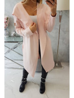 Dlhý kabát s kapucňou svetlo púdrovo ružový