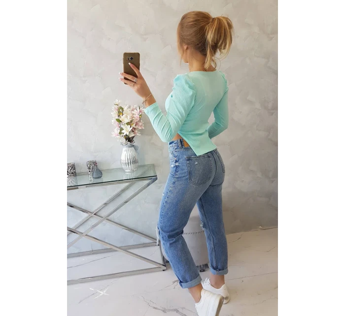 Blúzka s buffovými rukávmi mätová