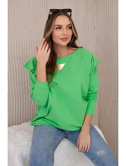 Bavlněná halenka s volánky na ramenou jasně zelená Bavlněná halenka s volánky na ramenou jasně zelená