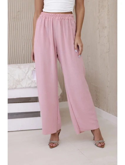Nohavice so širokými nohavicami púdrovo ružové