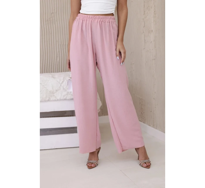 Nohavice so širokými nohavicami púdrovo ružové