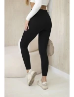 Dámske rebrované legíny s vysokým pásom čierne