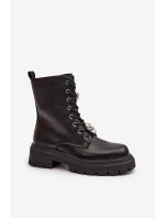 Botki Workery Damskie Eko Skórzane Z Przypinkami Czarne Kristines Botki Workery Damskie Eko Skórzane Z Przypinkami Czarne Kristines