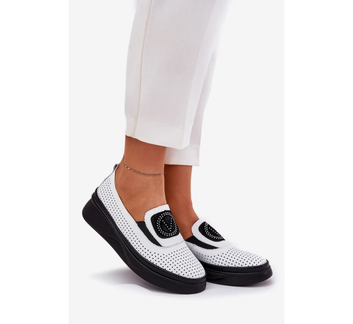 Dámské Kožené Mokasíny Na Platformě A Klínu Bílé model 21686687 - VINCEZA
