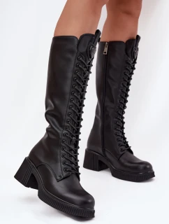 Dámske zateplené šnurovacie čižmy na nízkom podpätku Vinceza - čierne, pravá koža