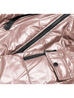 Krátka dámska bunda v perleťovo ružovej farbe (B8138-51)
