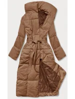 Tmavě béžový dámský zimní kabát s páskem model 21246821 - LHD