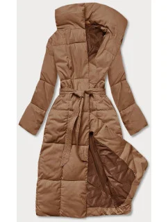 Tmavě béžový dámský zimní kabát s páskem model 21246821 - LHD