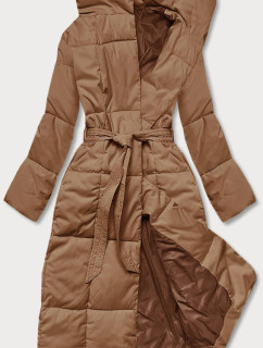 Tmavě béžový dámský zimní kabát s páskem model 18998295 - LHD