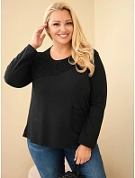 Dámská bavlněná mikina Plus Size s průsvitnou vsadkou a kapsou černá