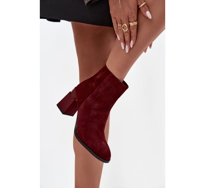 Botki Damskie Z Naturalnego Zamszu Na Słupku Ocieplane D&A CR52-718 Bordowe Botki Damskie Z Naturalnego Zamszu Na Słupku Ocieplane D&A CR52-718 Bordowe