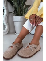 Kožené semišové polobotky Barefoot Dámské s pásky model 21937593 béžové - Zazoo Kožené semišové polobotky Barefoot Dámské s pásky model 21937593 béžové - Zazoo