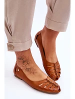 Pohodlné dámske kožené baleríny Brown Luka