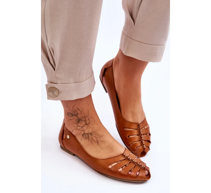 Pohodlné dámske kožené baleríny Brown Luka