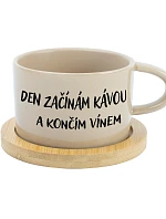 ZAČÍNAM DEŇ KÁVOU A KONČÍM VÍNOM - krémový pohár s makrónkou 200 ml