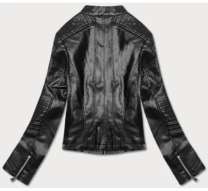 Krátka čierna bunda ramoneska so stojačikom (11Z8038)