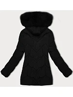 Černá dámská zimní plus size bunda s kapucí model 21248343 - S'WEST Černá dámská zimní plus size bunda s kapucí model 21248343 - S'WEST