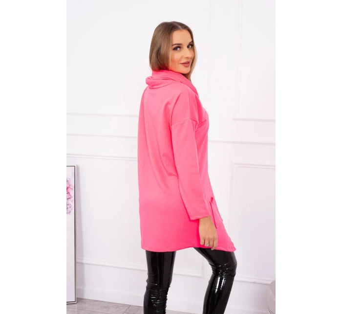 Oversize tunika s obálkou vpredu ružová neónová