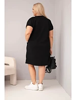Dámske plus size šaty s krátkymi rukávmi a vreckami čierne